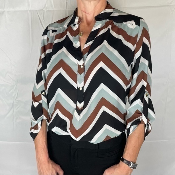Tacera Tops - Chevron women’s blouse 3/4 sleeve